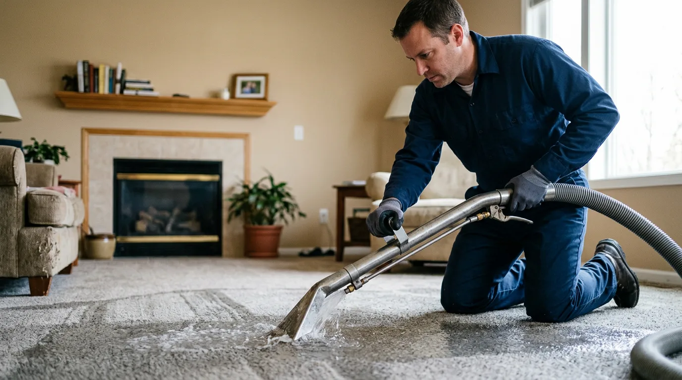 Water damage restoration technician working near Hardenville, MO